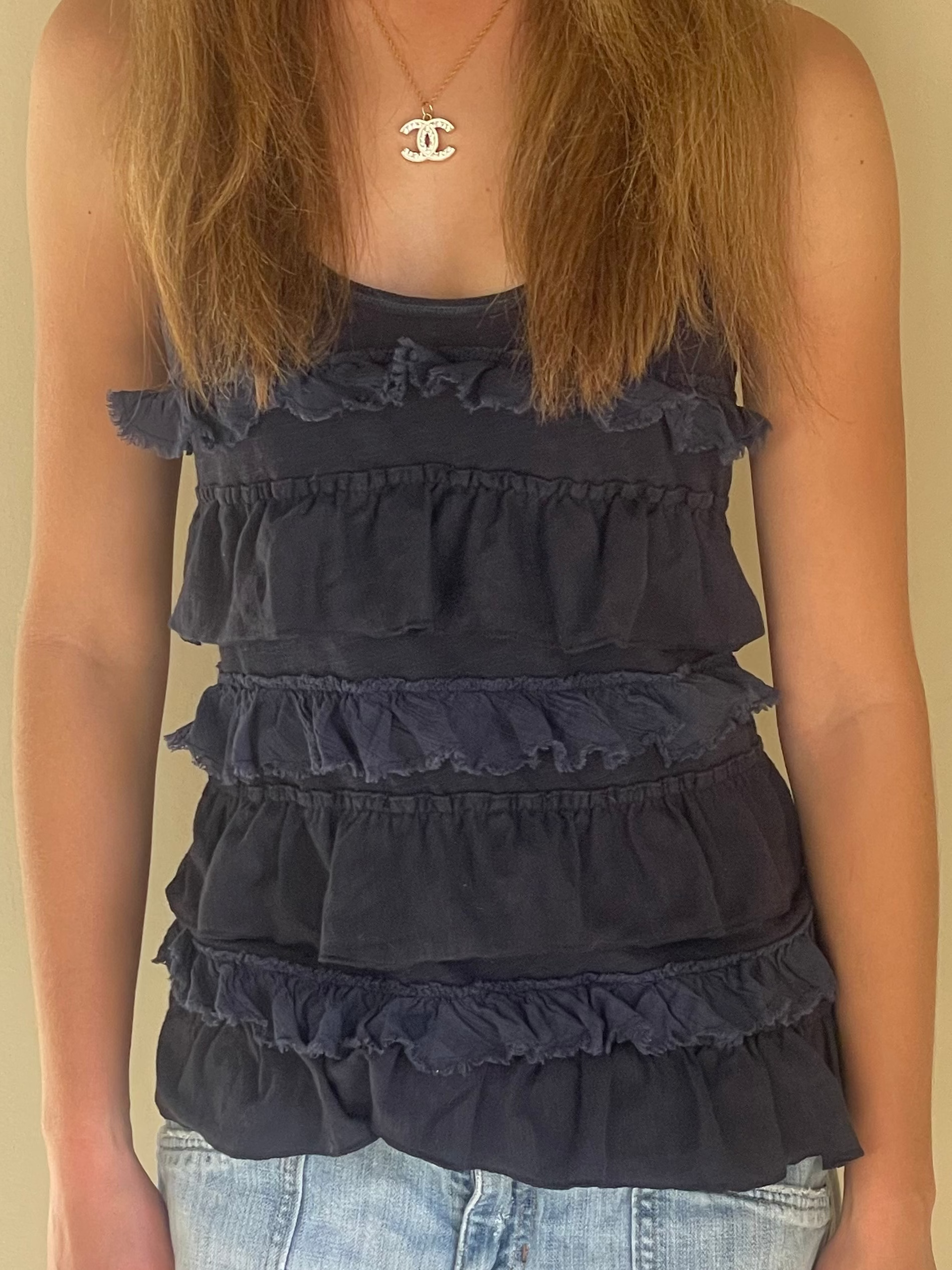 Vintage 2000's Hollister navy ruffle tank top