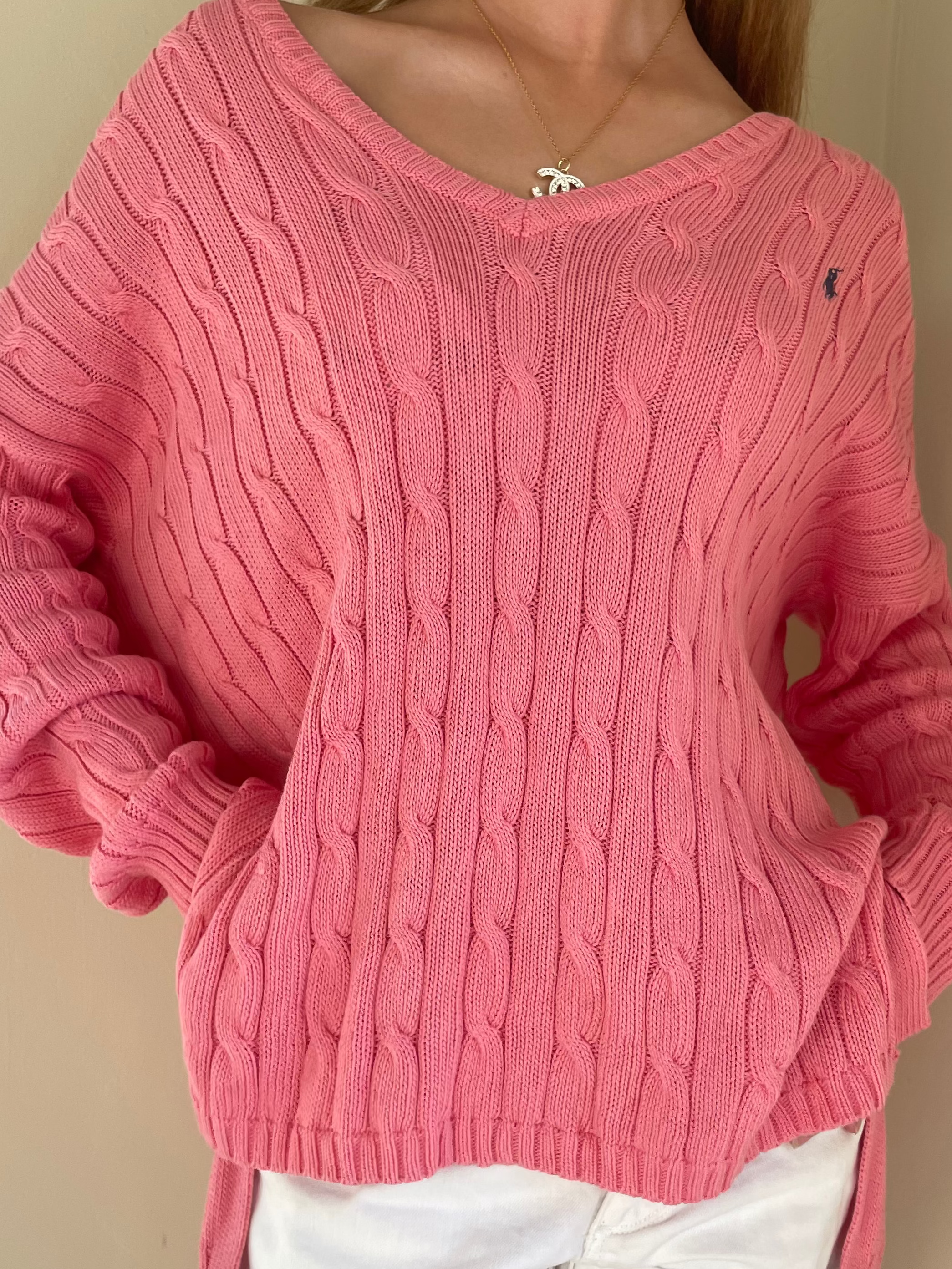 Ralph Lauren coral cable knit sweater